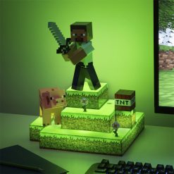 Friki Locura Minecraft Lámpara Diorama Steve 30 cm escritorio iluminado