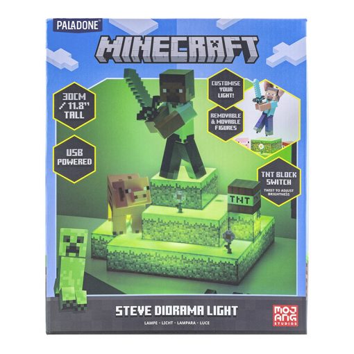 Friki Locura Minecraft Lámpara Diorama Steve 30 cm caja frontal